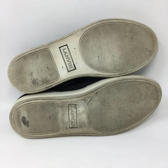LANVIN Mens 8 Authentic Canvas Slip On Black and White Stripe Leather Interior - Picture 9 of 10